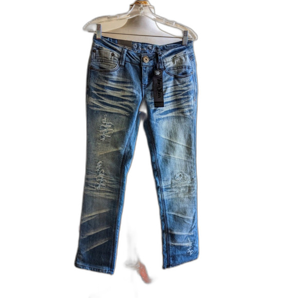 NWT Yam Yam straight leg distressed white washed denim jeans Sz 4 - Picture 1 of 10